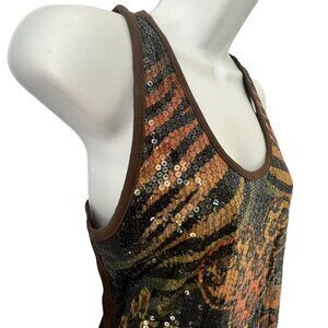 Disney Womens Mickey Mouse Sequin Tank Top S Shiny Animal Print Tiger Leopard